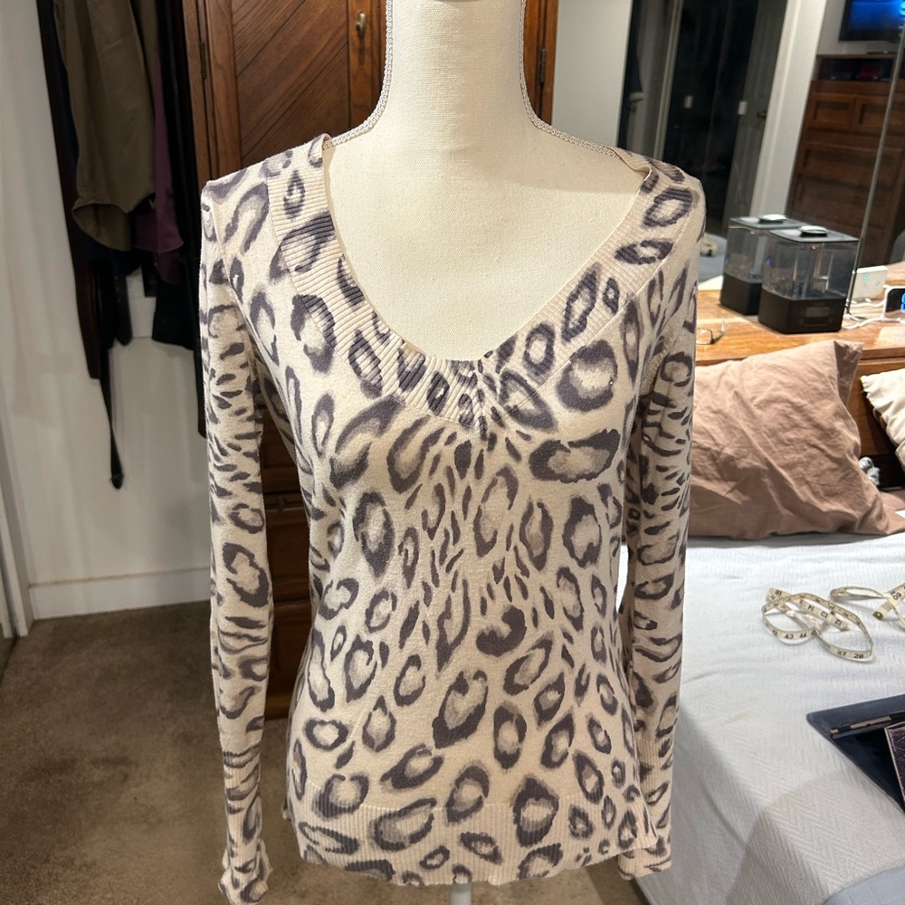 Express Animal Print V-Neck Long Sleeve Top